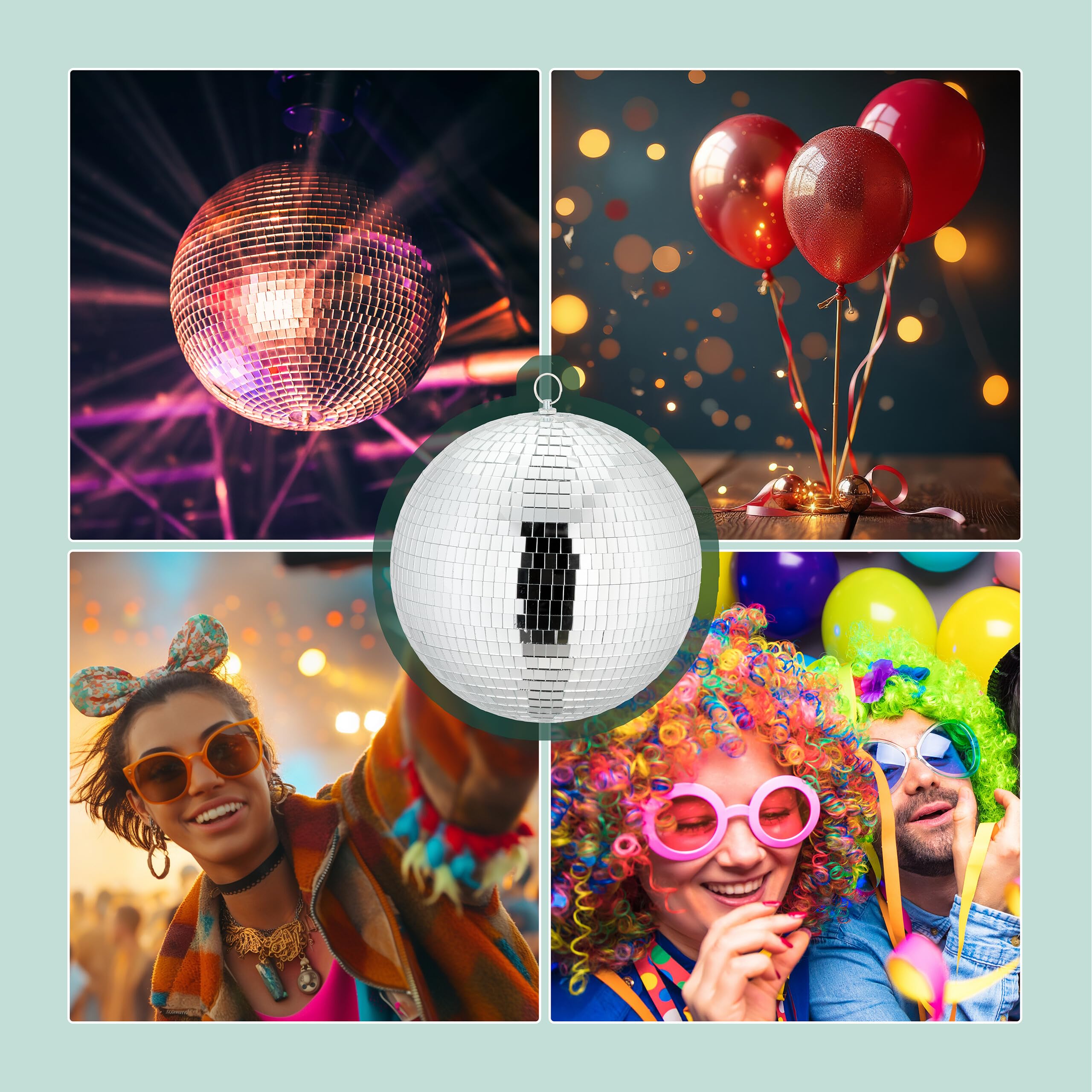 Relaxdays Palla da Discoteca Strobosferica, Ø 25 cm, Mirror Disco Ball, Strobosfera a Specchio, Party Gadget, Argentato