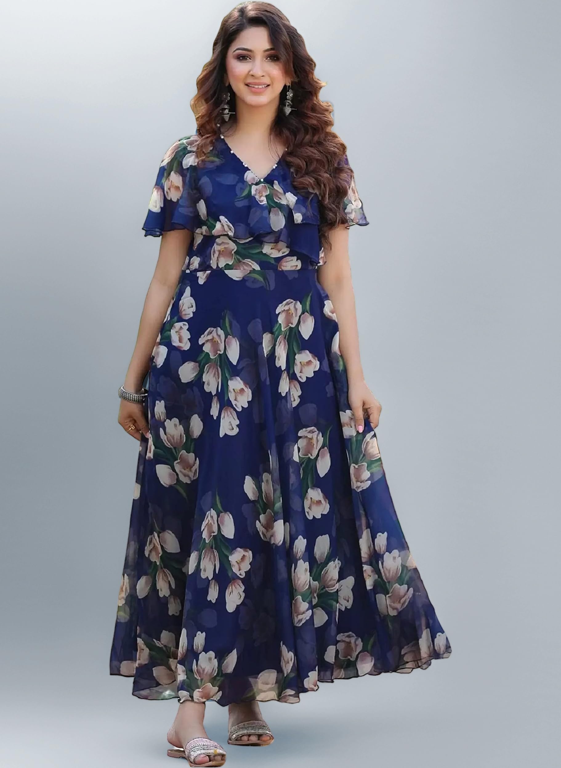 Shasmi Women's Georgette Digital Floral Printed Gown Dress for Women (Dress 35)