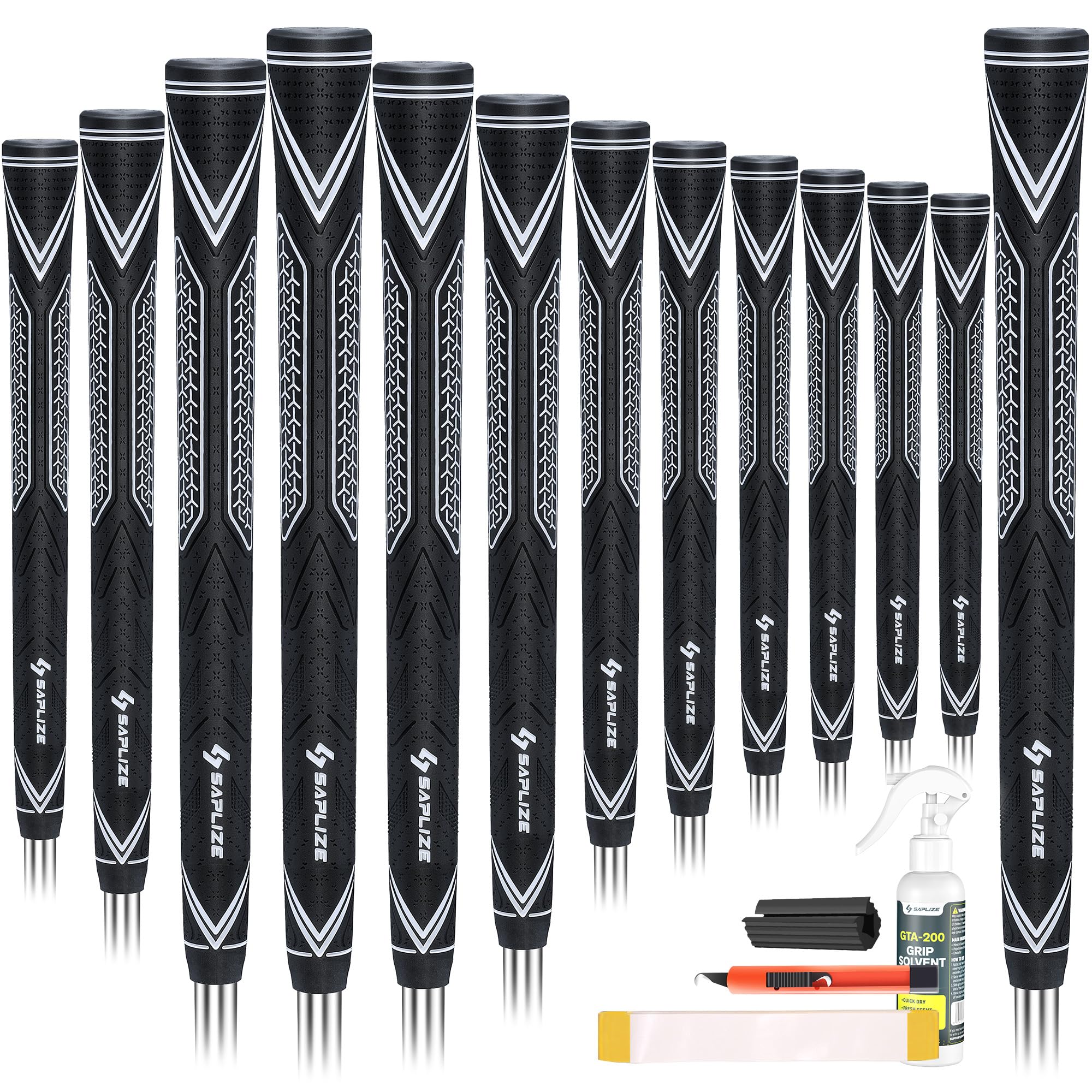 SAPLIZE Hochleistungs-Golfgriffe aus Gummi – rutschfest, stoßdämpfend – 13er Set inkl. Montageset – Standard / Mid / Jumbo – 6 Farboptionen – CC10 Golfgriff