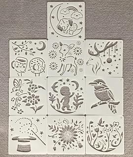 Stencils for Painting,10Pcs 14cm Bird Scarecrow Cat Moon Reusable Stencils for Painting on Wood,Canvas,Rock,Fabric,Floor,Tile,Wall Art Home Decor Pattern 3