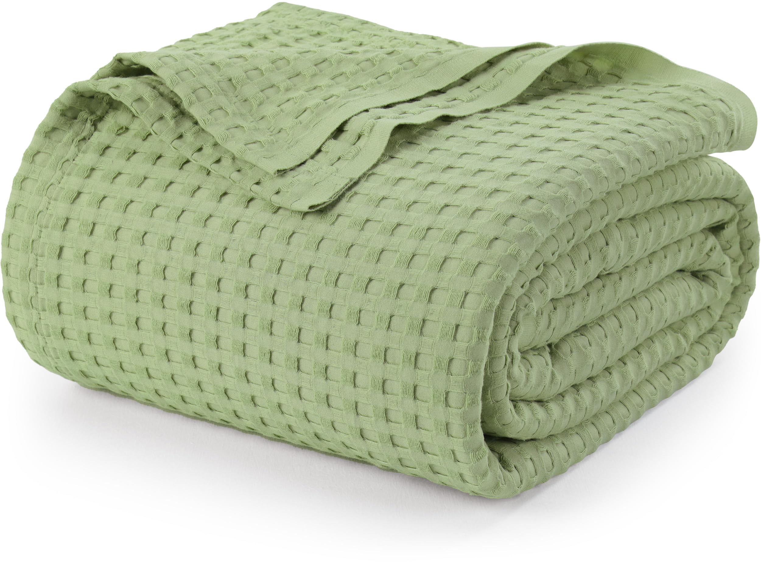 Utopia Bedding Sage Green 100% Cotton Waffle Blanket 300 GSM [Queen - 90x90 Inch] Soft Lightweight Breathable Bed Blanket for All Season