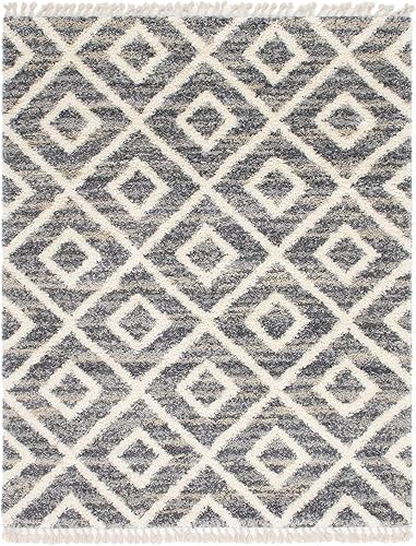 Unique Loom Hygge Shag Collection - Alfombra rectangular de 8 x 10 pies, color gris y beige