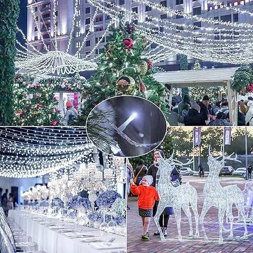 Miniatura 5 de YOUNGAR - Tira de luces de 98 pies, 200 LED, 8 modos, color blanco, Navidad, para interiores y exteriores, 30 V, certificado UL, enchufe pequeño