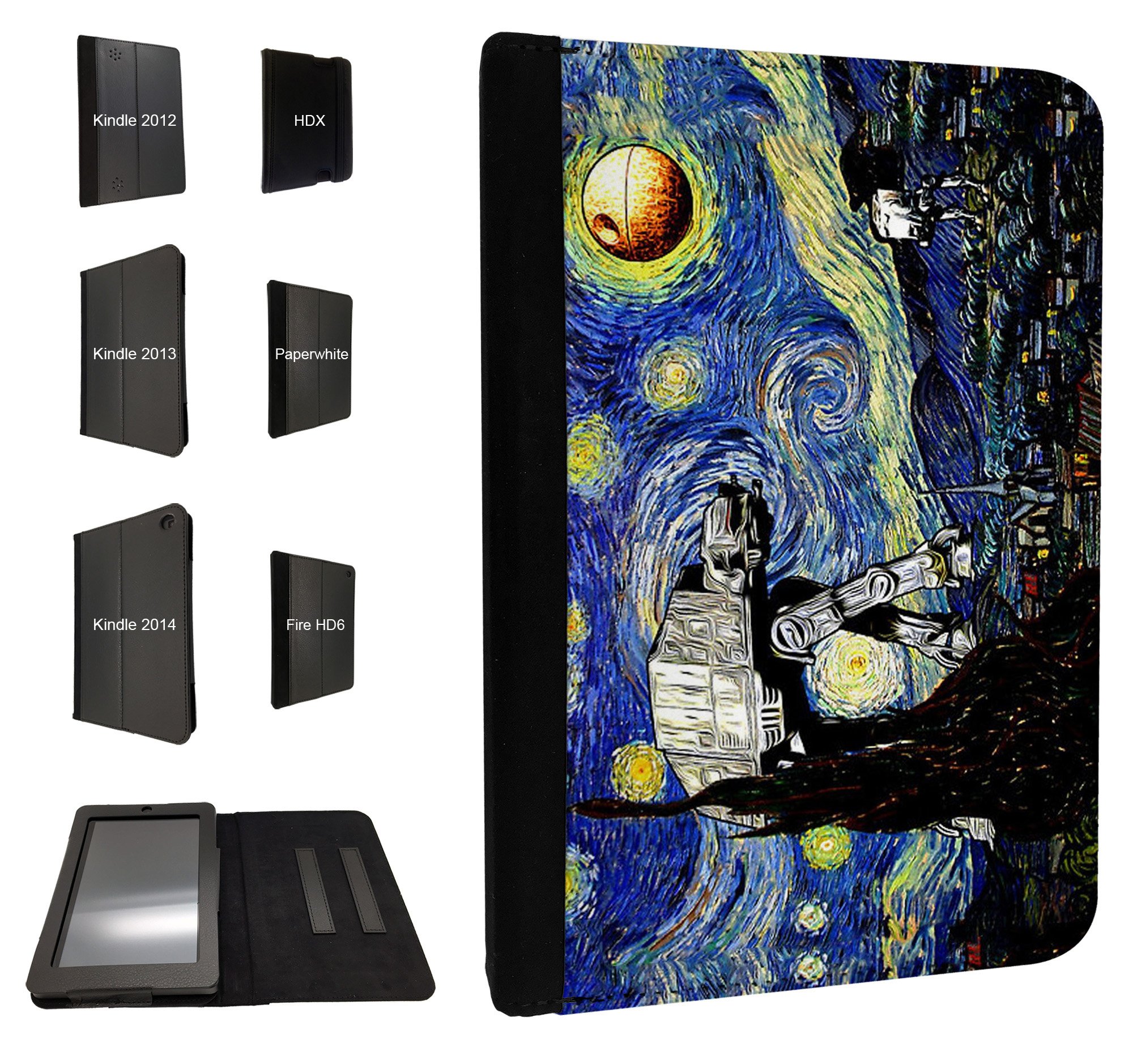 Cellbell LTD '895 – by Vincent van Gogh Starry Night 2014/2015 Kindle Paperwhite 6 Star Wars Robot Design Fashion Trend TPU Leather Wallet Case Flip Cover Wallet Case