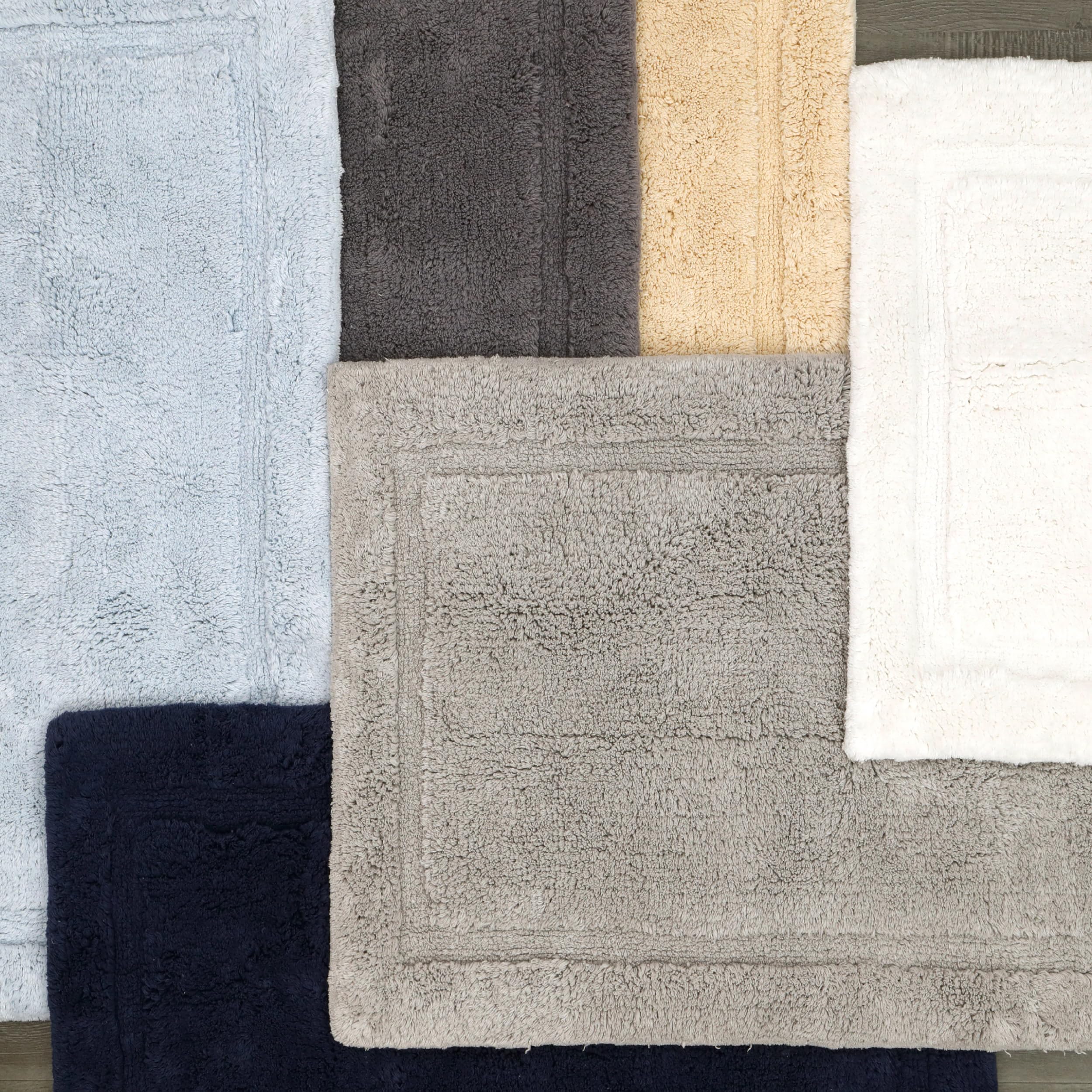 Jean Pierre New York Lydia Border Badematte, 100 % Baumwolle, rutschfest, 43,2 x 61 cm und 50,8 x 81,3 cm, Grau, 2-teiliges Set