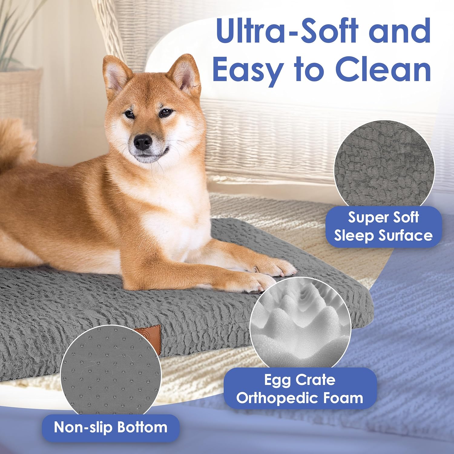American Kennel Club Orthopedic Memory Foam Dog Crate Mat, Egg Crate Foam Cushion, Washable Cover, Non-Slip Base, Eases Joint Pain, Breathable, Durable, 36x23, Gray