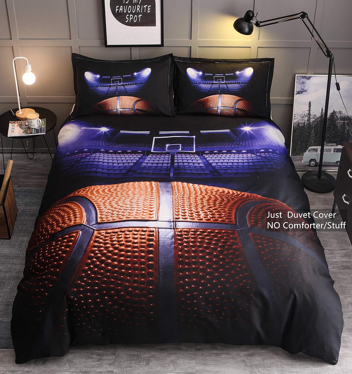 HTgroce 3D Sports Basketball Court Bedding Set for Boys, Ultra Soft and Breathable Microfiber Comforter Cover with Zipper Closure, Full Size,3PCS,1 Duvet Cover+2 Pillow Shams,(No Comforter)