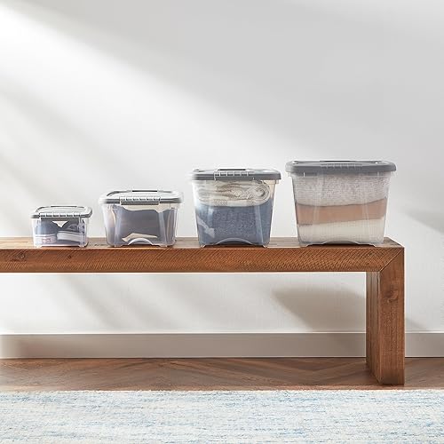 Miniatura 14 de Yaxa Basics Contenedores de almacenamiento de 12 qt, de plástico, apilables, con tapas de pestillo, transparente/gris, paquete de 6