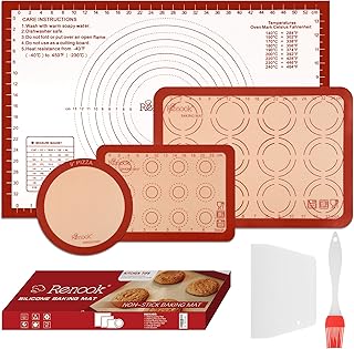 Renook Silicone Baking Mats Set of 6, BPA-Free Grade Food Baking mat, 100% Non-Stick Reusable Food Safe Liners & Silicone ...