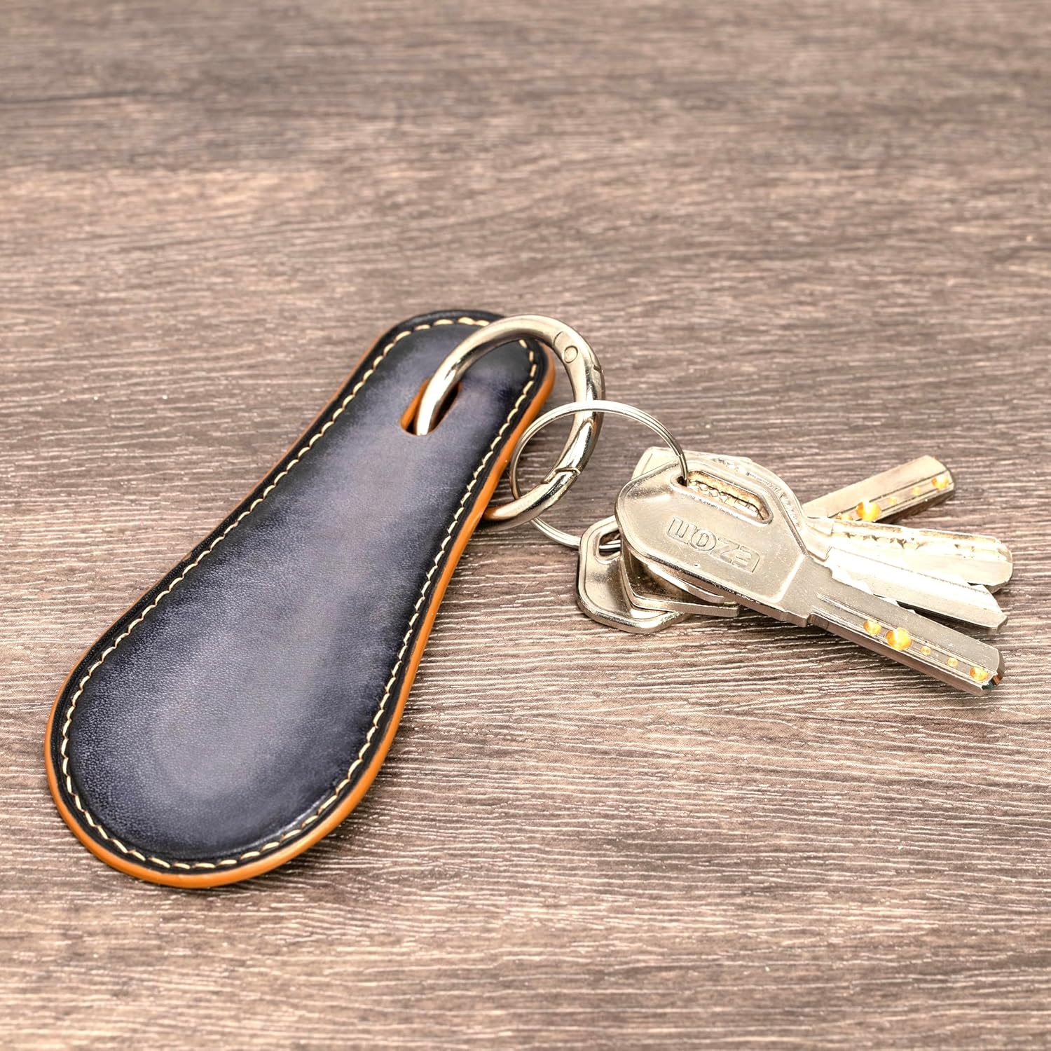Handmade Italian Leather Shoehorn Keychain, Patina Shoe Horn by Artisans, Steel Core, Stitched, Colors - Image 4