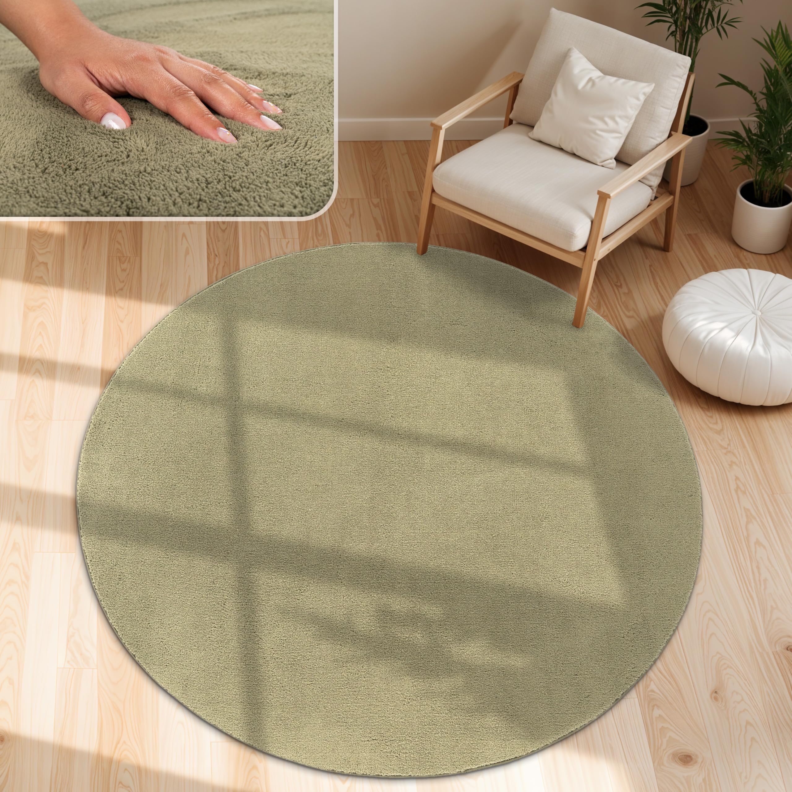 Paco Home Moderner Kuscheliger Wohnzimmer Teppich Kurzflor waschbar flauschig Weich Einfarbig Felloptik zeitlos stilvoll rutschfest pflegeleicht, Grösse:200 cm Quadrat, Farbe:Taupe