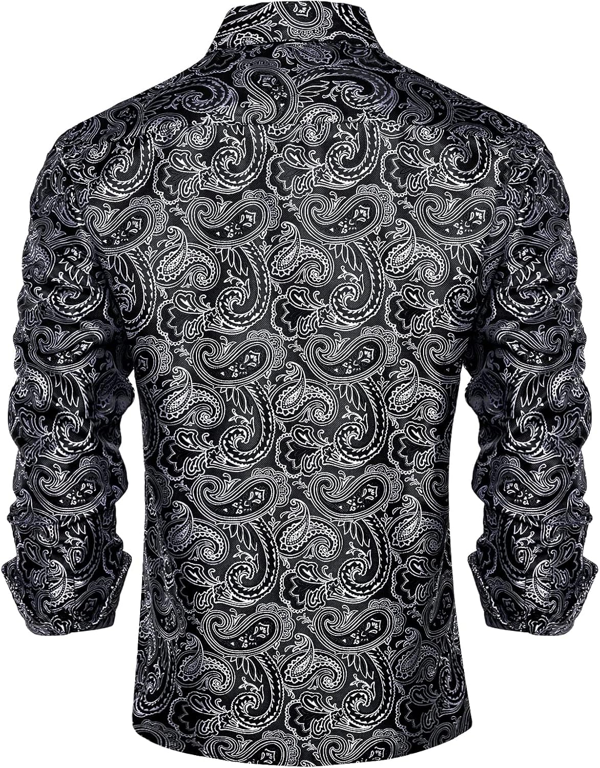 DiBanGu Mens Silk Paisley Dress Shirts,Long Sleeve Button Down Shirt Casual Regular Fit Shirt for Men Wedding Party