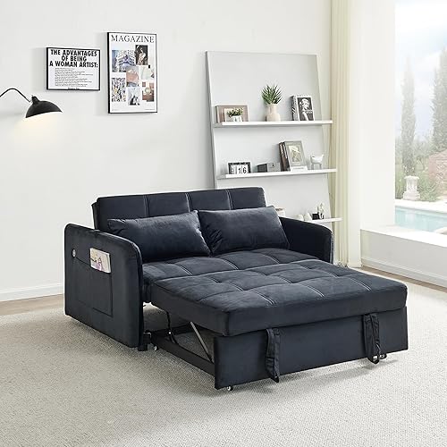Miniatura 8 de Sofá cama tipo futón tapizado, sofá biplaza convertible para apartamento, oficina, hogar, loft, sala de estar, sofá funcional de 2 plazas con sofá