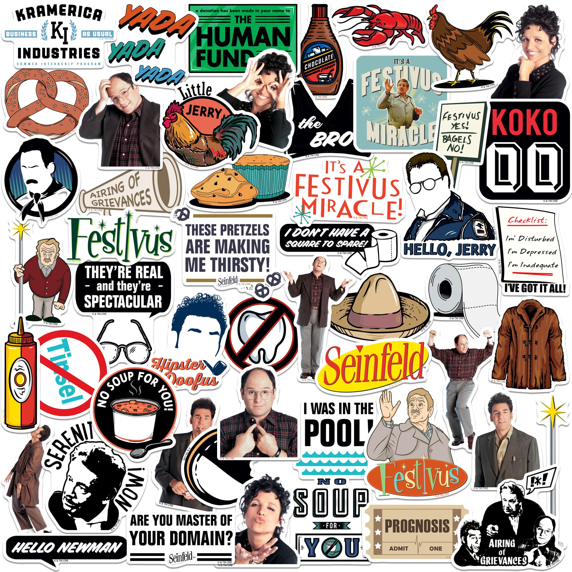Seinfeld 2nd Variety 50ct Vinyl Large Deluxe Stickers Variety Pack - Laptop, Water Bottle, Scrapbooking, Tablet, Skateboard, Indoor/Outdoor