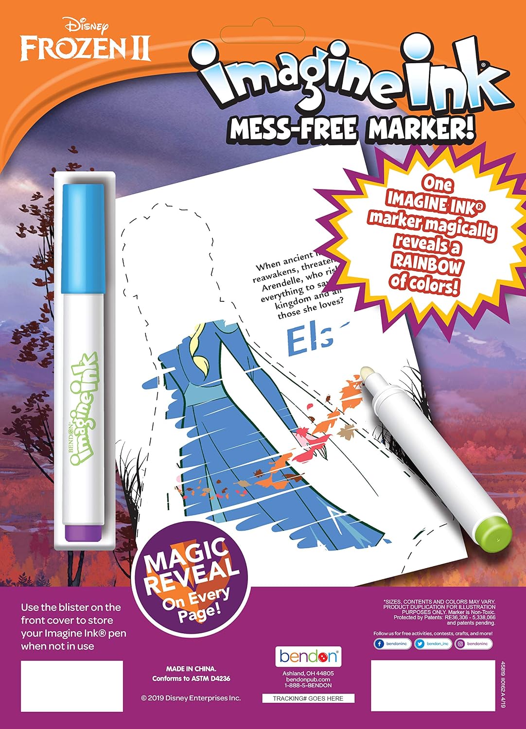 Disney Frozen 2 Elsa and Kristoff Imagine Ink Magic Ink 16-Page Coloring Book and Mess-Free Marker 45819, Bendon
