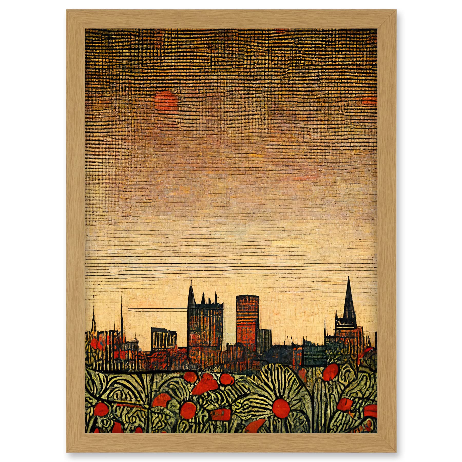 Doppelganger33 LTD Floral City Skyline Poppies William Morris Artwork Framed A3 Wall Art Print