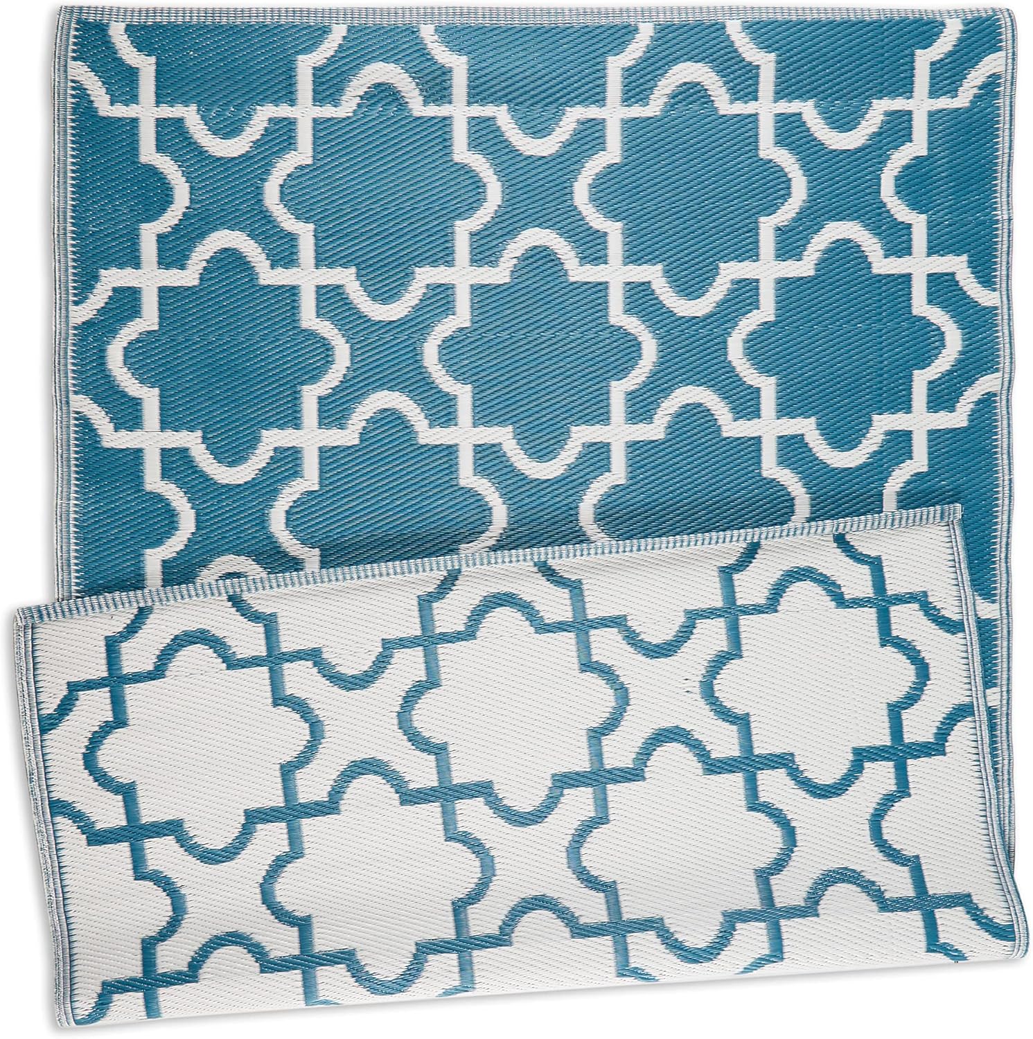 DII Reversible Outdoor Lattice Woven Rug, 4x6 Ft, Storm Blue