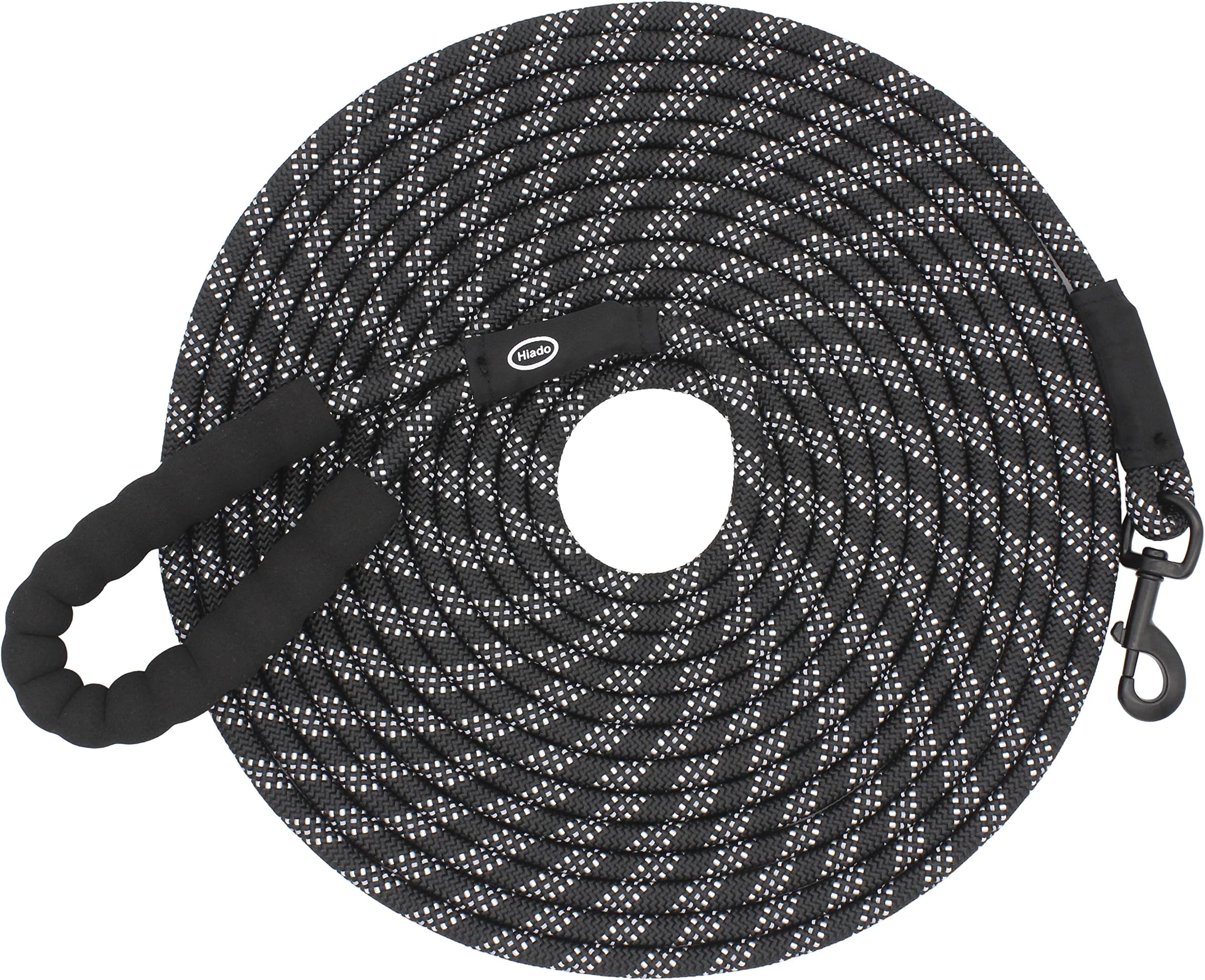 Hiado Floating Long Dog Leash Reflective Climbing Rope Obedience Recall Training with Padded Handle for Small Medium Large Dogs 50ft Black