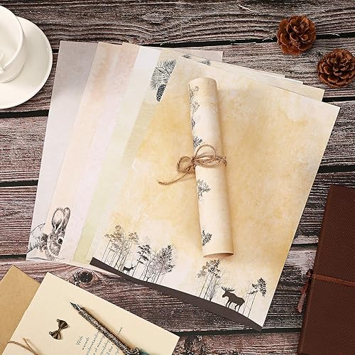 Miniatura 4 de 60 hojas de papel de escritura estacionario con 6 estilos de bosque y animales, papel de escritura de doble cara, 8.5 x 11 pulgadas