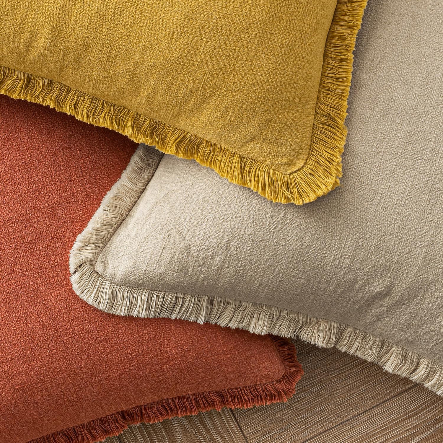 MIULEE Decorative Throw Pillow Covers Neutral Linen Fringe Throw Pillows Set of 2 Burnt Orange Boho Farmhouse Cushion Covers with Tassels for Couch Sofa Bed Living Room Home Decor 22x22 Inch thumbnail