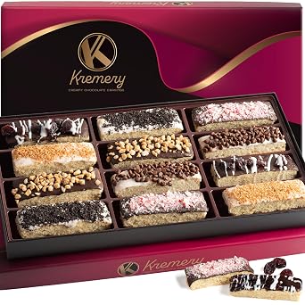 KREMERY Creamy Chocolate Cravings - Fathers Day Treats, Gift For Dad, Chocolate Covered Biscotti Cookies Gift Basket with Candied Toppings (12 Biscotties) Sweet Treats in Elegant Box, Kosher