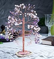 Vista 150 de Rose Quartz Gemstone Tree of LifeNatural Reiki Crystals Gemstone Chakra Tree for Positive Energy, Geode Agate Slice Base, Feng Shui Decor, Good