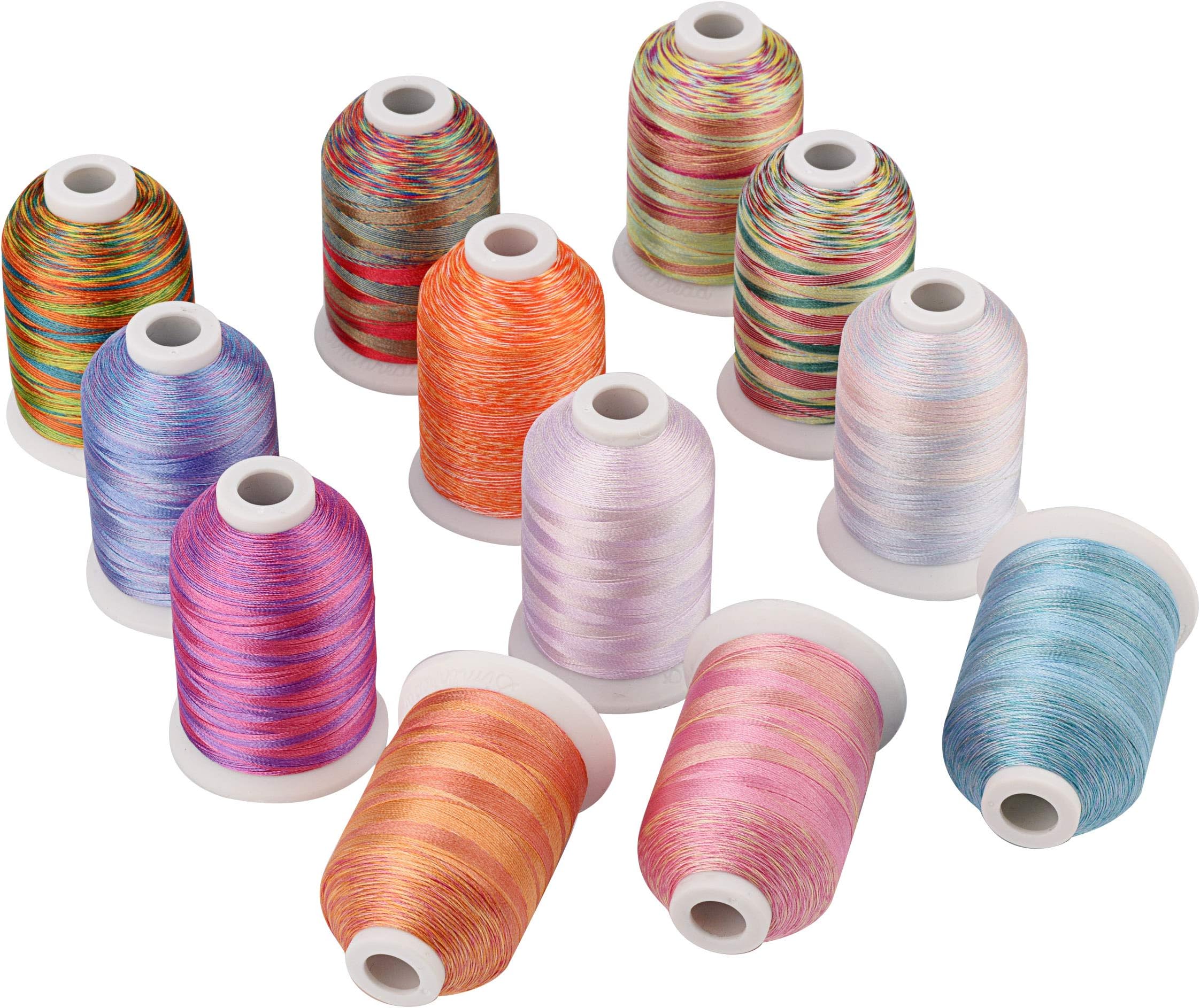 12 Multi Color Polyester Embroidery Thread 1000 Meters Each for Janome Brother Pfaff Babylock Singer Bernina Husqvaran and Most Home Embroidery Machines