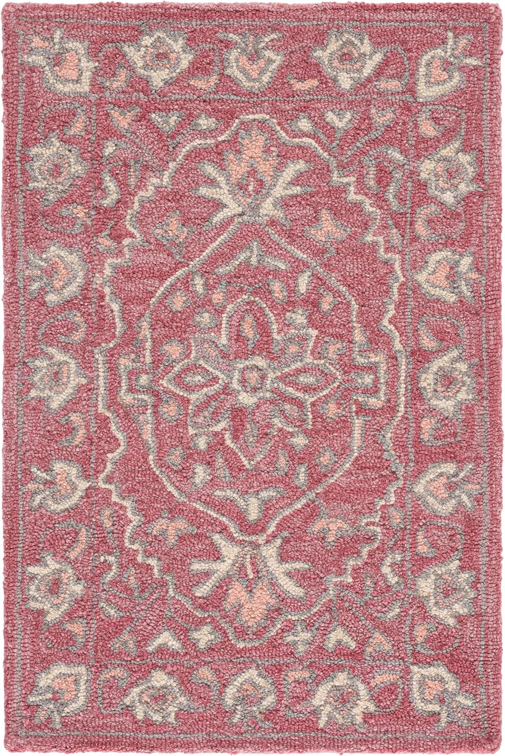 SAFAVIEH Micro-Loop Collection Accent Rug - 2'3" x 5', Pink & Ivory, Handmade Shabby Chic Wool, Ideal for High Traffic Areas in Entryway, Living Room, Bedroom (MLP504U)