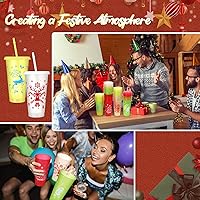 Vista 5 de Sliner 40 vasos reutilizables de Navidad con tapas y pajillas, vasos de plástico de 24 onzas con tapas y botellas de agua con popote a granel