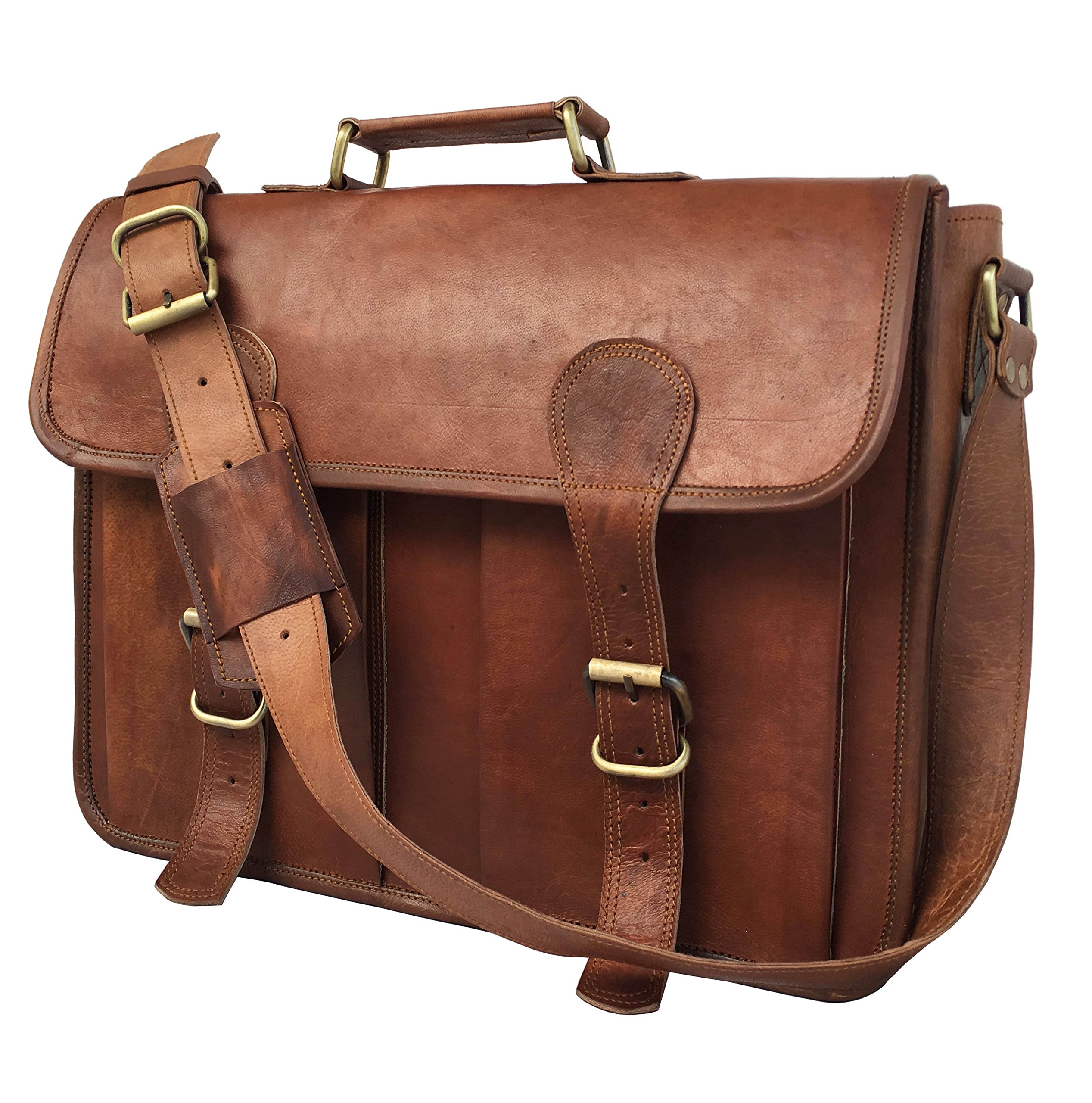 KK's Leather 16 Inch Vintage Handmade Leather Messenger Bag For Laptop Briefcase Best Computer Satch