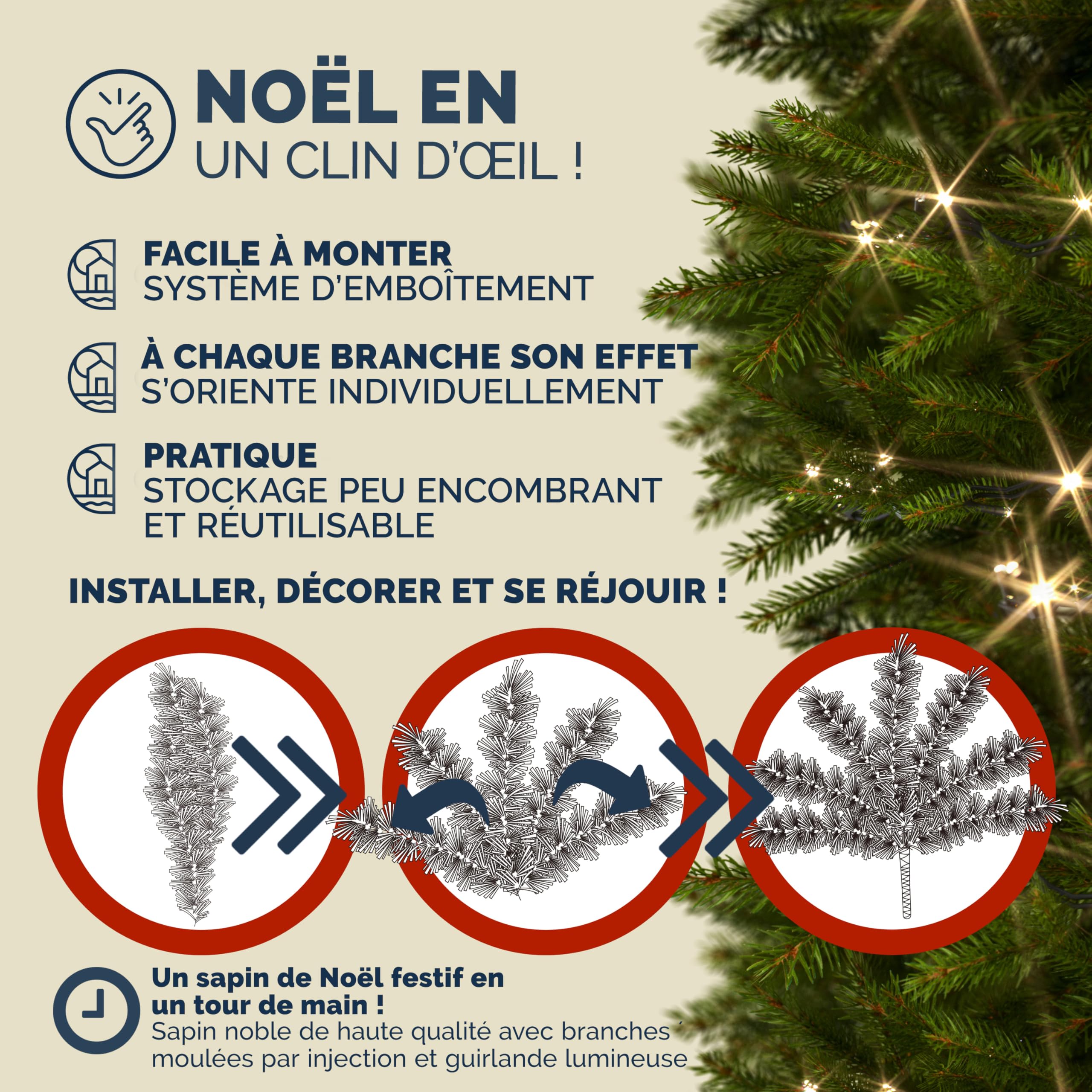 CASARIA® Sapin de Noël Artificiel 140 cm Vert Guirlande Lumineuse LED Arbre Imitation Parfaite PE 470 Branches Pied métal décoration réutilisable