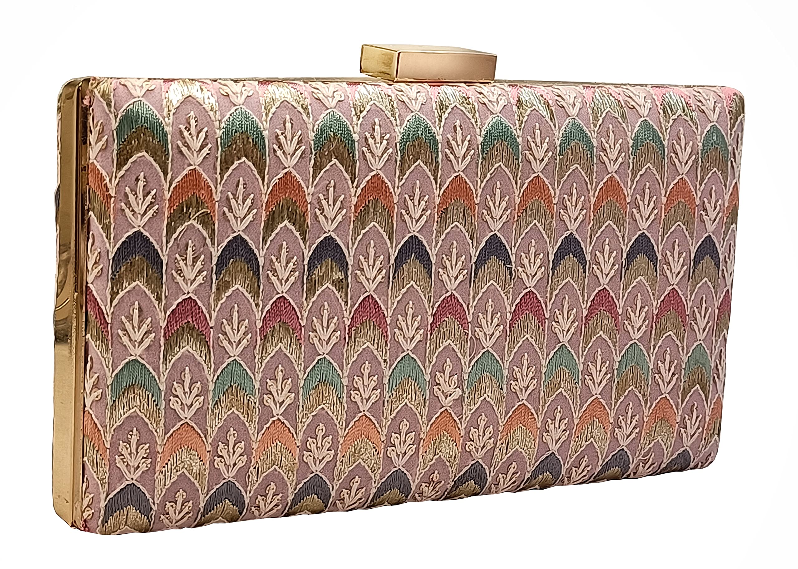Women Pastel Red Floral Chikankari Embroidered Party Wedding Clutch-image-45