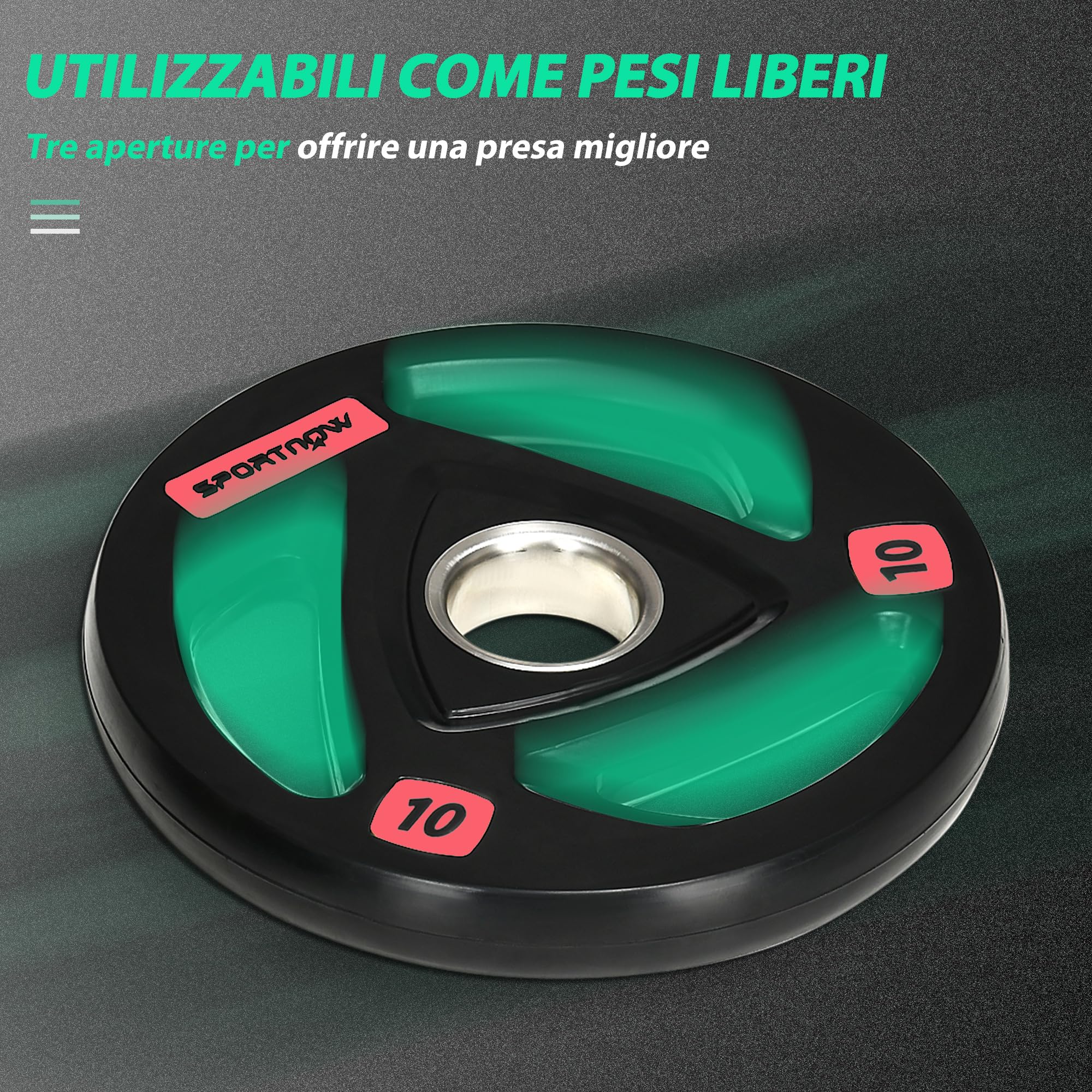 SPORTNOW Set di 2 Dischi Pesi da 2x5/10/15/20kg in Acciaio con Rivestimento in Gomma, Foro Ø5cm per Bilanciere e Impugnature per Uso Manuale