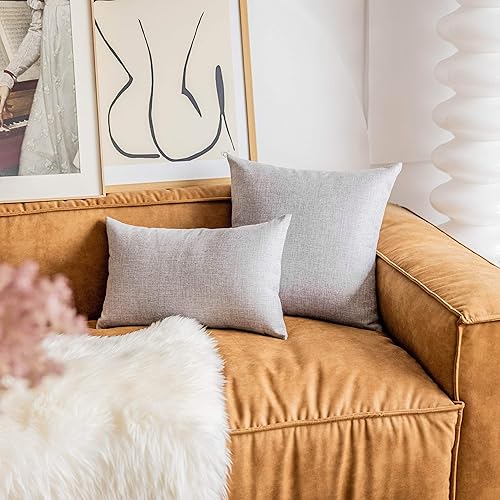 Miniatura 6 de Demetex Juego de 2 fundas de almohada cuadradas de lino gris sólido de 24 x 24 pulgadas, fundas de almohada decorativas con textura de país francés