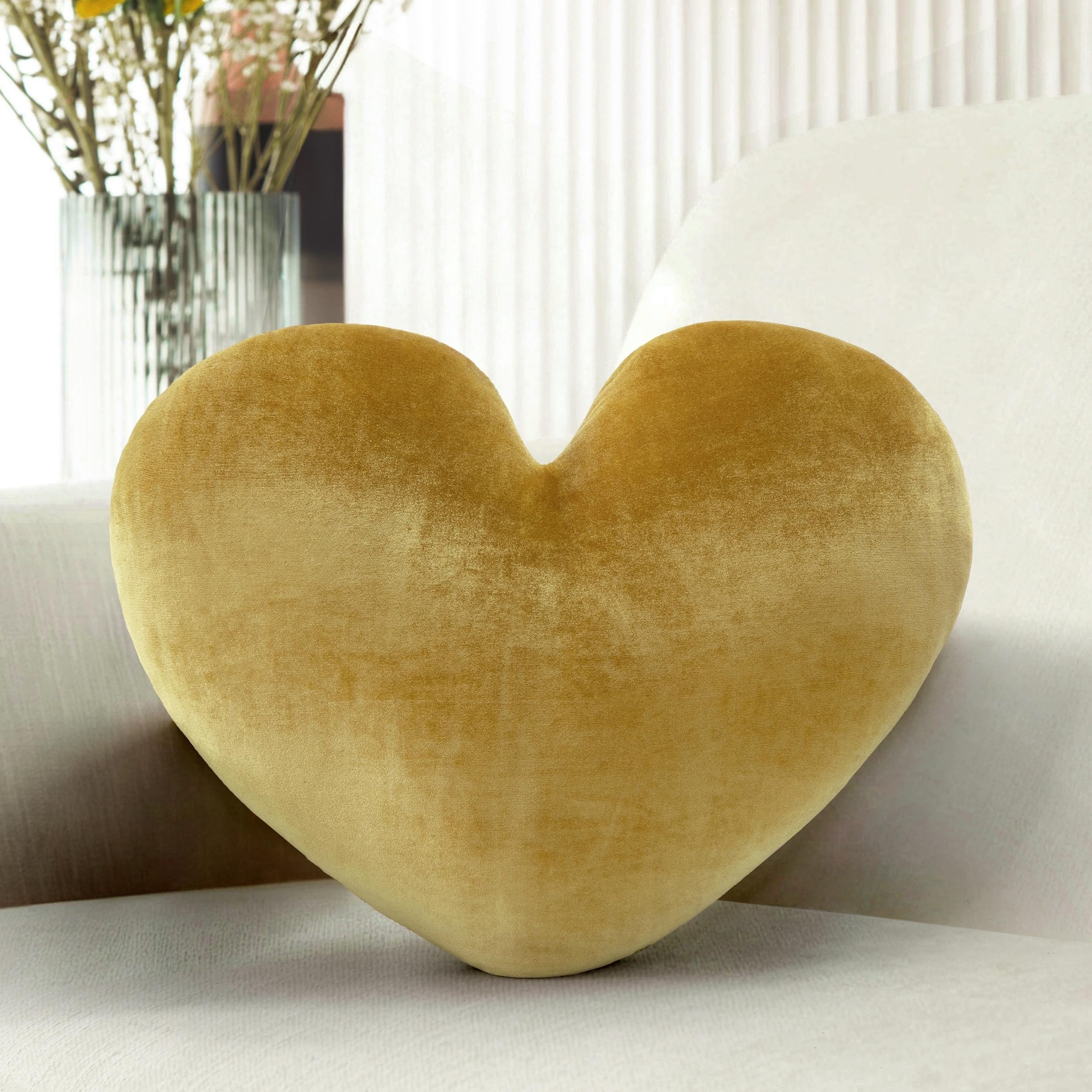 16 Inch Gold Heart Pillow Decorative Throw Pillows, Heart Shaped Soft Fluffy Cute Pillows Cushions for Valentines Wedding Couch Chair Bed Bedroom Room
