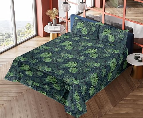 Miniatura 6 de Ambesonne Monstera - Juego de sábanas exóticas hawaianas modernas con efecto de acuarela digital con hojas de selva tropical, sábana bajera y