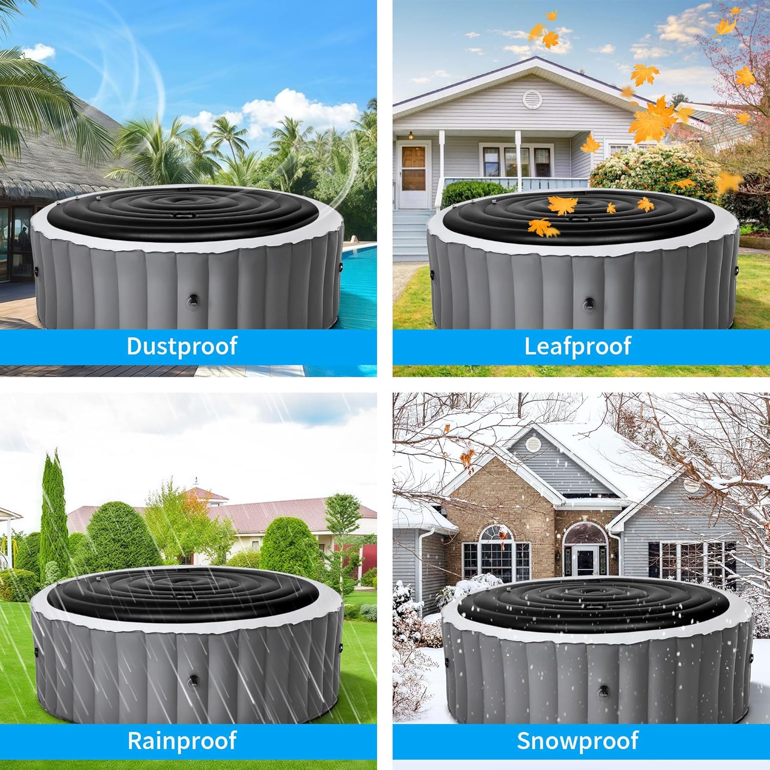 Inflatable Hot Tub Cover with Handle 4.2-6 FT Hot tub Covers Replacement Hot Tub Lid Protector Fit Outdoor Windproof Rain-Proof Snow-Proof