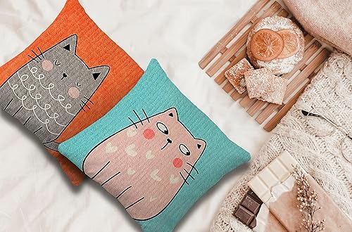 Miniatura 5 de Juego de 4 fundas de almohada de 18 x 18 pulgadas para decoración de la habitación de los niños, diseño de gato mirando fijamente, regalo para