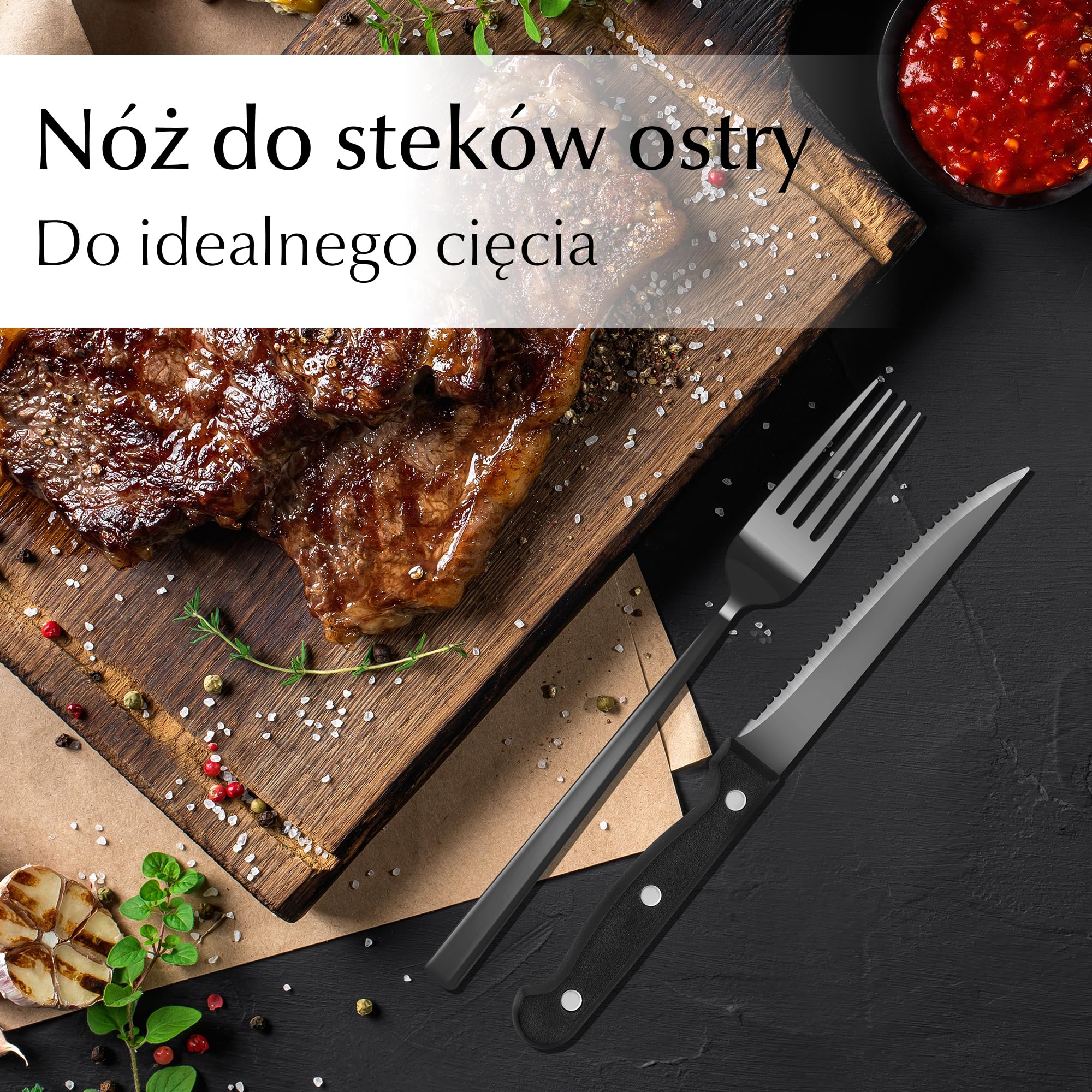 MIAMIO – Zestaw Sztućców ze Stali Nierdzewnej dla 6 Osób / 36-Częściowy Zestaw Sztućców – Noże, Widelce, Łyżki – Można Myć w Zmywarce (Czarny, 36 części)