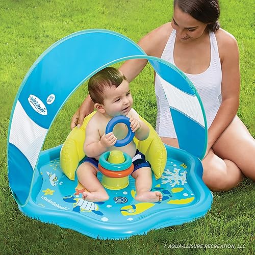 Vista 13 de SwimSchool Infant Baby Pool Floats, Free Swimming, Super Buoyant – Ages 6-24 Months – Multiple Colors/Styles – Adjustable Canopies and Seats, Splash