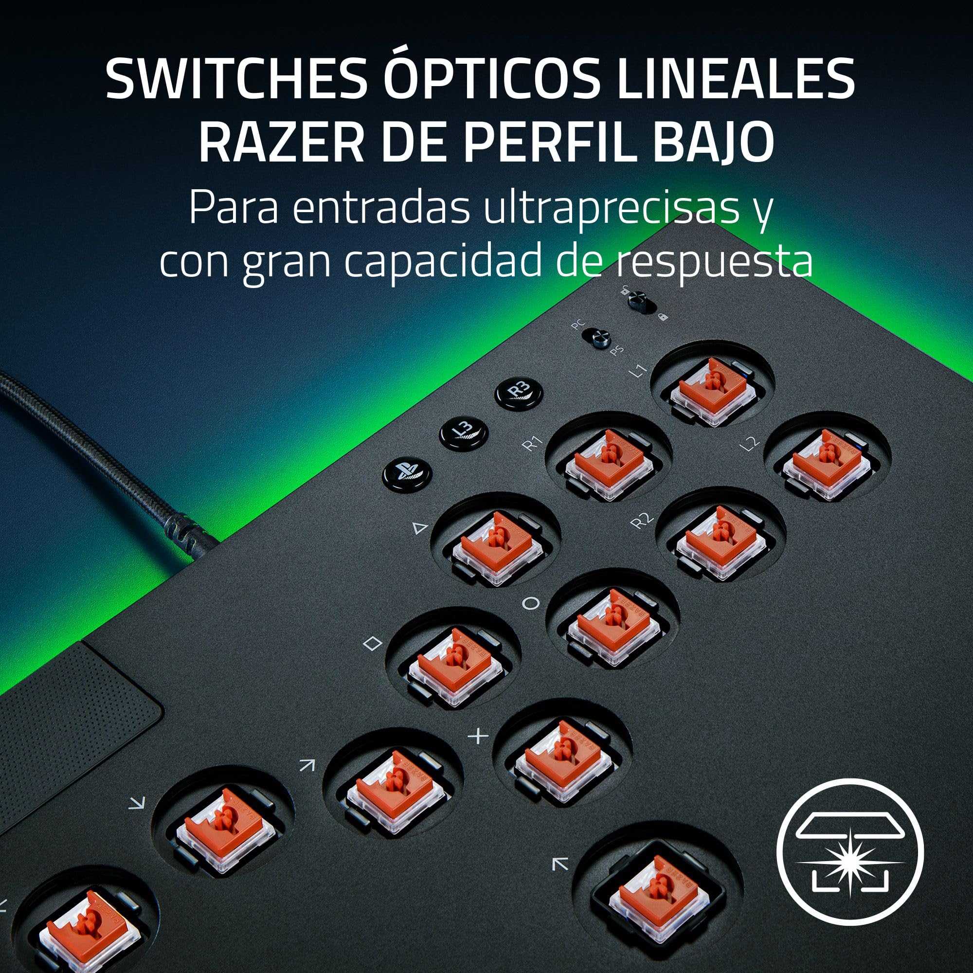 Razer Kitsune - Mando Arcade óptico multibotón para PS5 y PC (Disposición precisa de los botones de movimiento cuádruple, Switches ópticos de perfil bajo lineales Razer) Negro