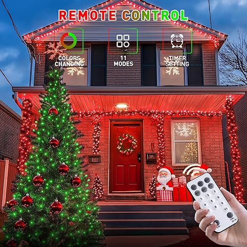 Miniatura 4 de JMEXSUSS Tira de luces LED de Navidad de 173 pies para exteriores, luces rojas y verdes de Navidad con control remoto, luces de árbol de Navidad que