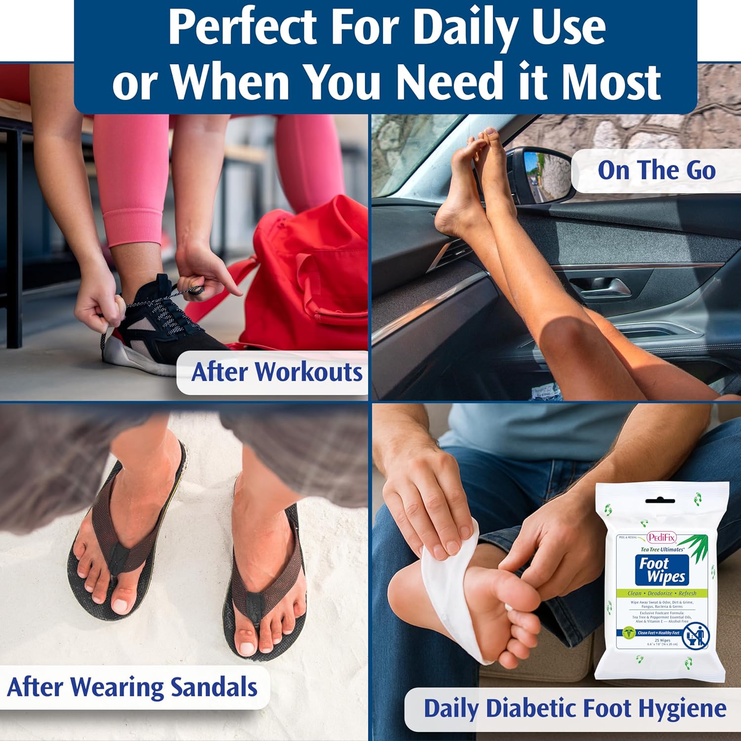 PediFix Tea Tree Ultimates Foot Wipes with Tea Tree Oil, Peppermint & Aloe