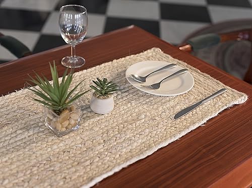 Madhu International Alfombra de camino de mesa de yute natural, alfombra rectangular tejida a mano de larga duración, hecha de material de yute para