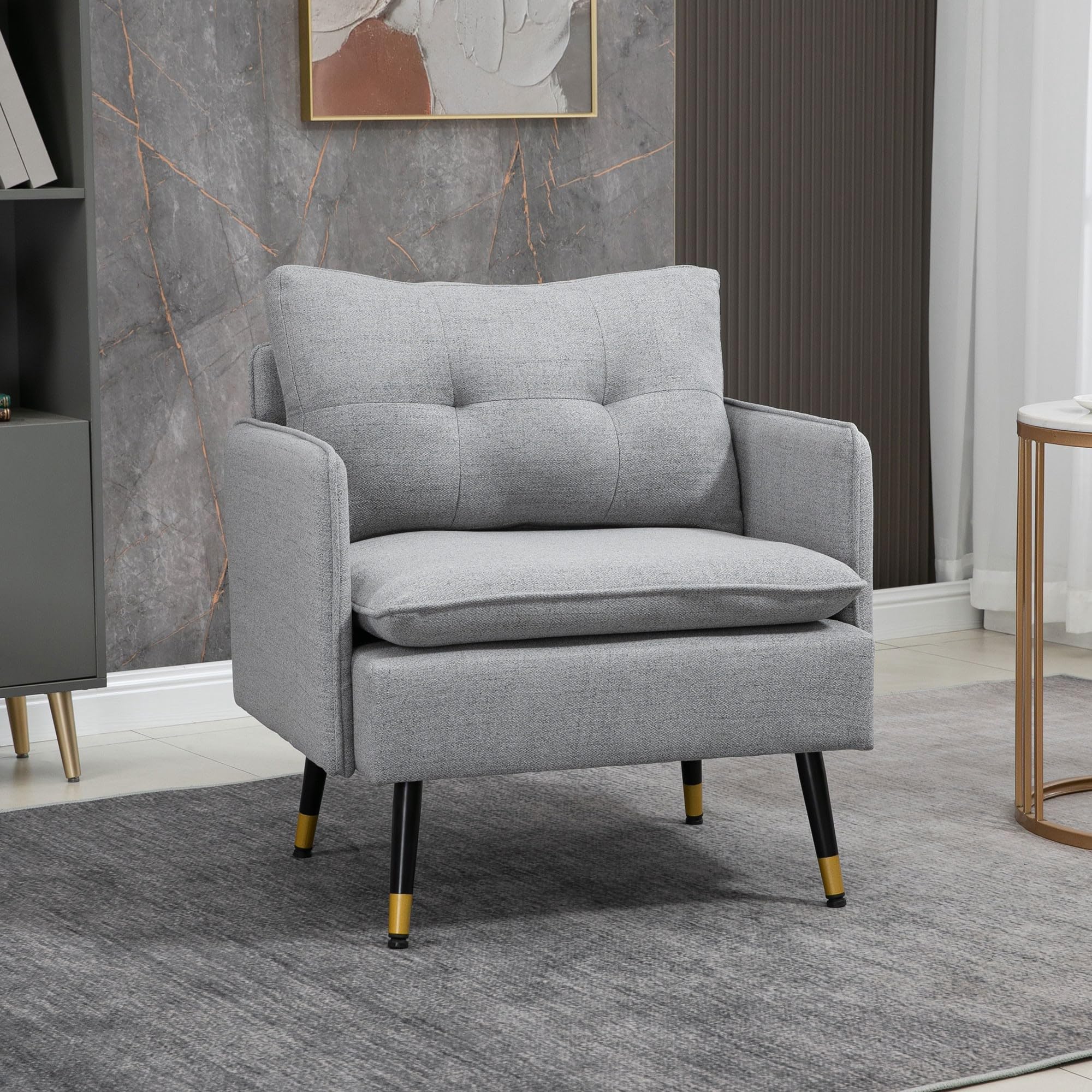 HOMCOM Conjunto de Sofá Incluye Sofá de 2 Plazas y Butaca de Salón Gris | 1 Butaca de Salón, Reposabrazos, Asiento Acolchado, Patas de Acero, Dormitorio, Oficina