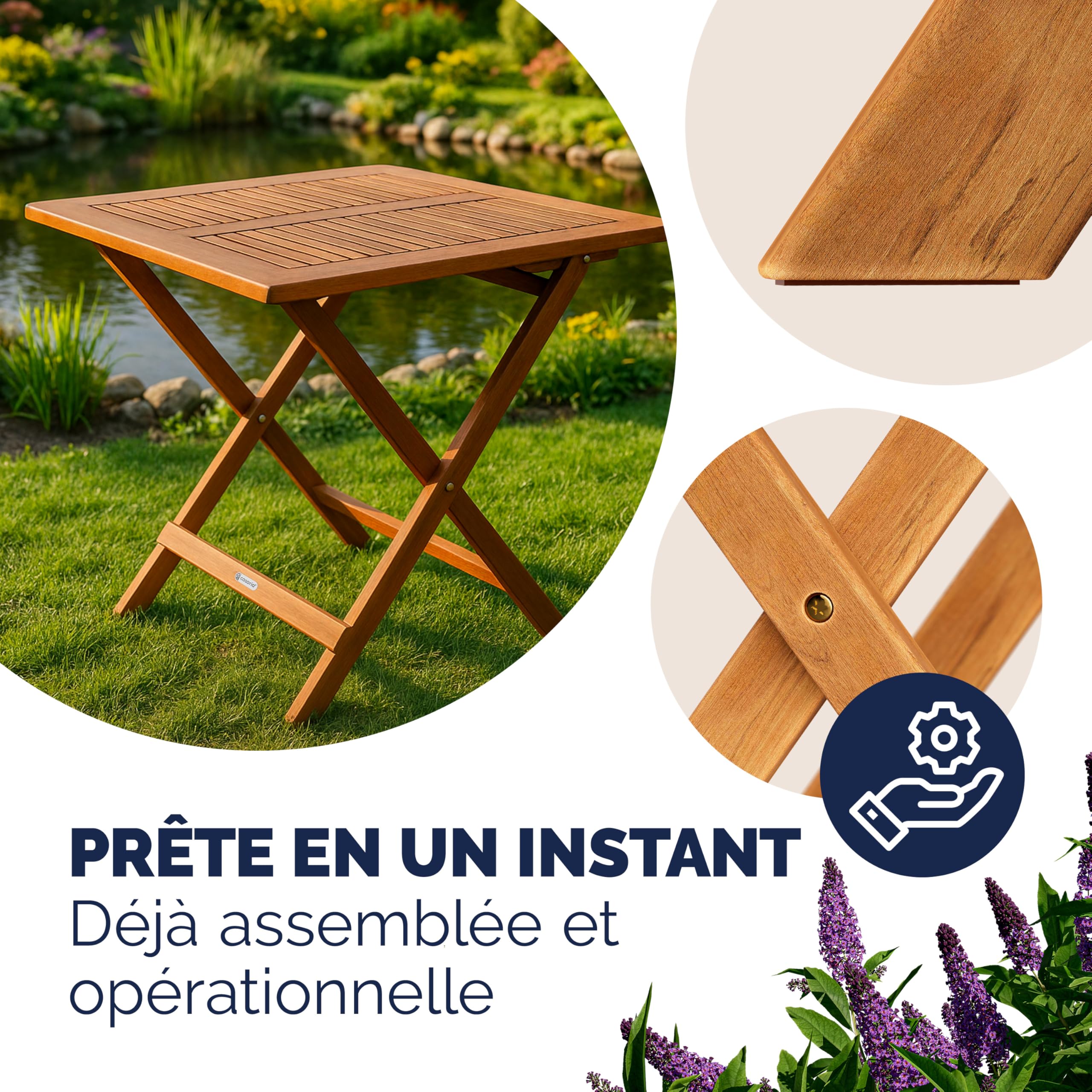 Casaria® Table d'appoint Pliante en Bois d'acacia 70x70x73cm Table Basse carrée Pliable extérieur Jardin Camping