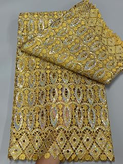 African Lace Fabric 5 Yards, Heavy Sequins Embroidery French Mesh Net Lace for Elegant Evening Party Dress, Wedding, Soft Decorative Fabric for DIY Crafts (53575)