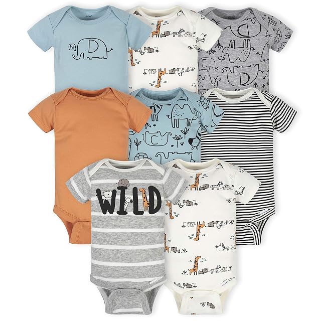 Gerber Baby Boys 8-Pack Short Sleeve Onesies Bodysuits and Toddler T-Shirt Set Jungle Blue 3-6 Months US