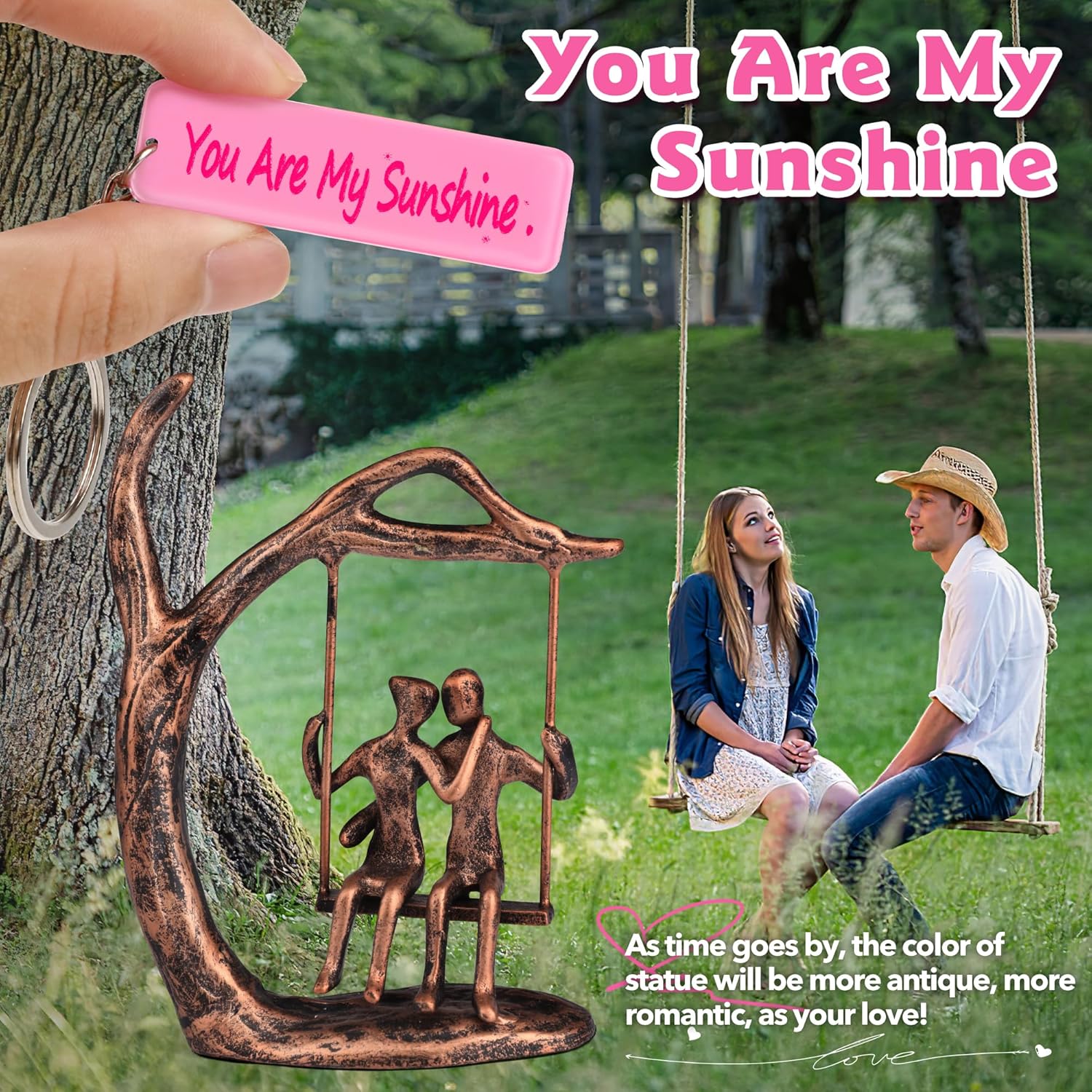 Anniversary Wedding Gifts for Couple/Her - Romantic Couple Statue in Love, Antique Bronze Metal Figurine Sweet Loving Together Iron Sculpture Decor, Valentines Gifts for Wife Husband - Image 4