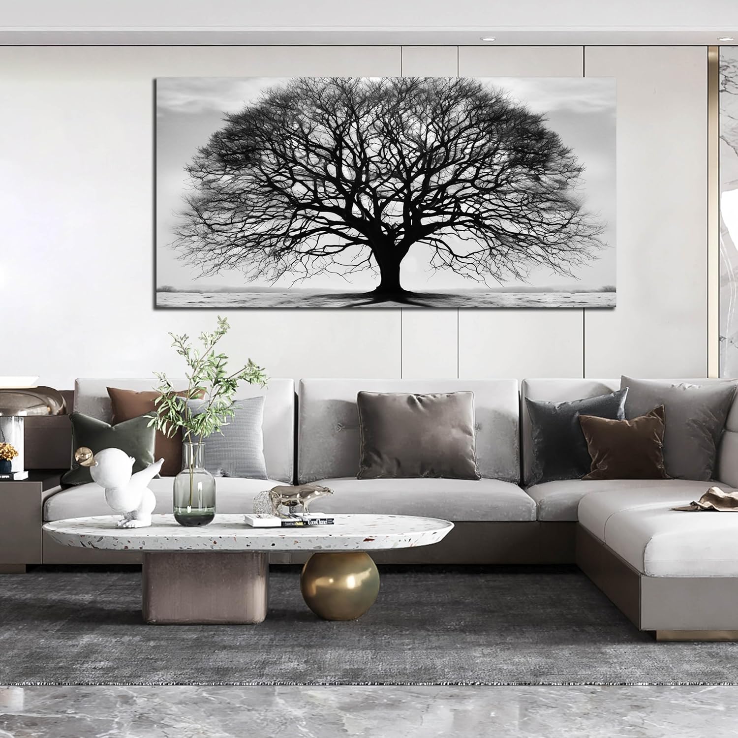 Prepeyssee Tree of Life Wall Art Large Artwork Black and White Wall Art Modern Landscape Nature Canvas Prints Decor for Living Room Bedroom Office Ready to Hang 29"x59"